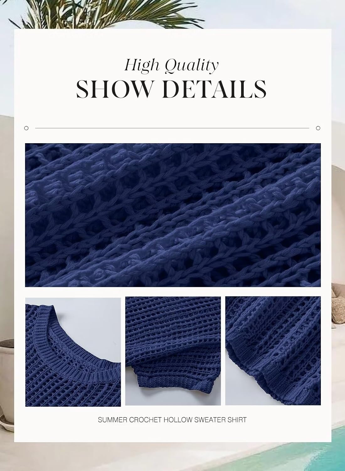 image:imageDokotoo Womens Summer Scoop Neck Short Sleeve Sweater Casual Crochet Hollow Out Knit Tops Pullover Shirts Beach CoverupNavy Blue