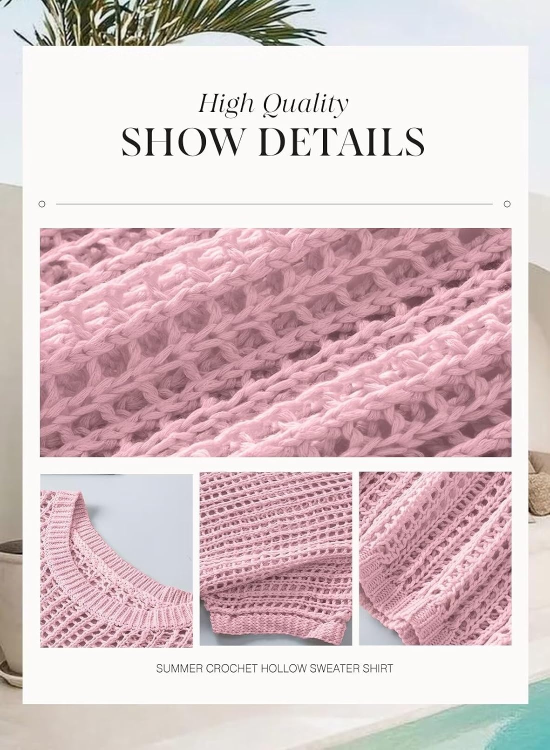 image:imageDokotoo Womens Summer Scoop Neck Short Sleeve Sweater Casual Crochet Hollow Out Knit Tops Pullover Shirts Beach CoverupPink