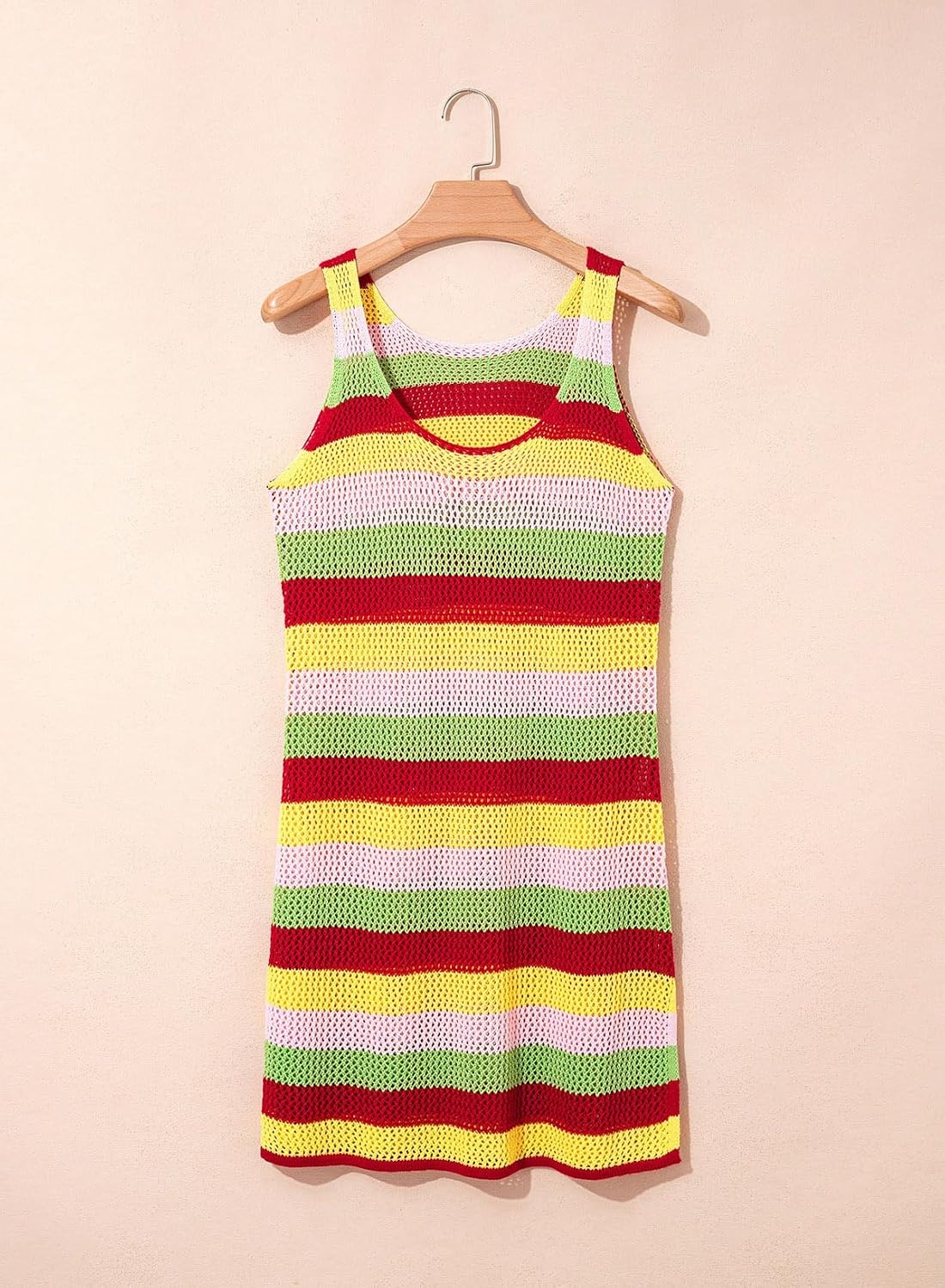 image:imageDokotoo Womens Swimsuit Cover up Crochet Beach Floral Hollow Slit DressesRed Stripe