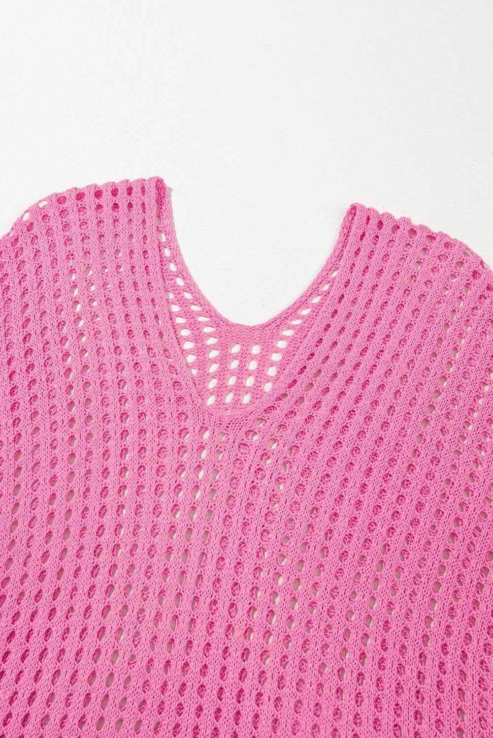 image:imageDokotoo Womens Swimwear Beach Bikini Swimsuit Color Block Coverups Crochet Striped Side Split Mini DressBright Pink
