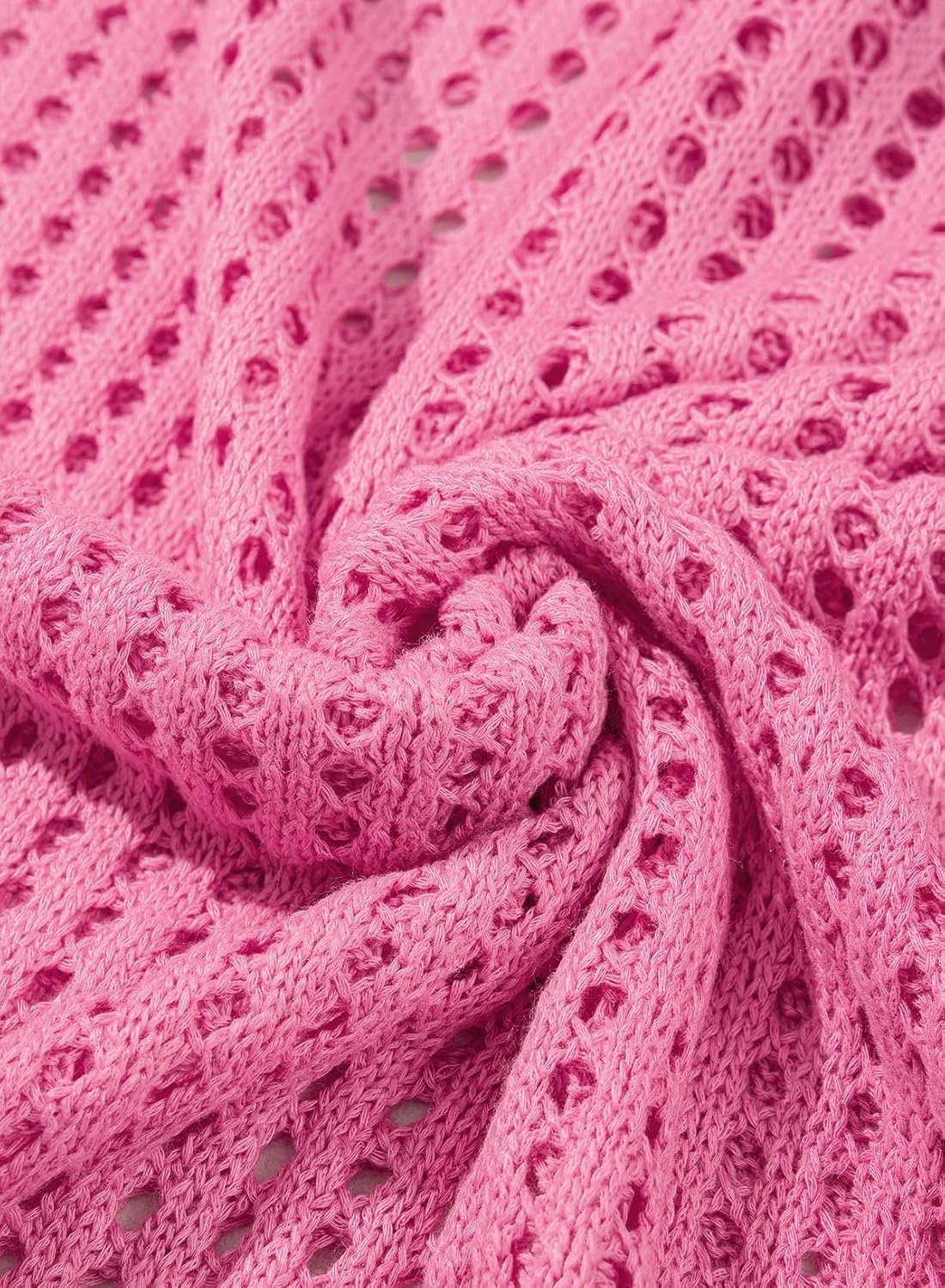 image:imageDokotoo Womens Swimwear Beach Bikini Swimsuit Color Block Coverups Crochet Striped Side Split Mini DressBright Pink