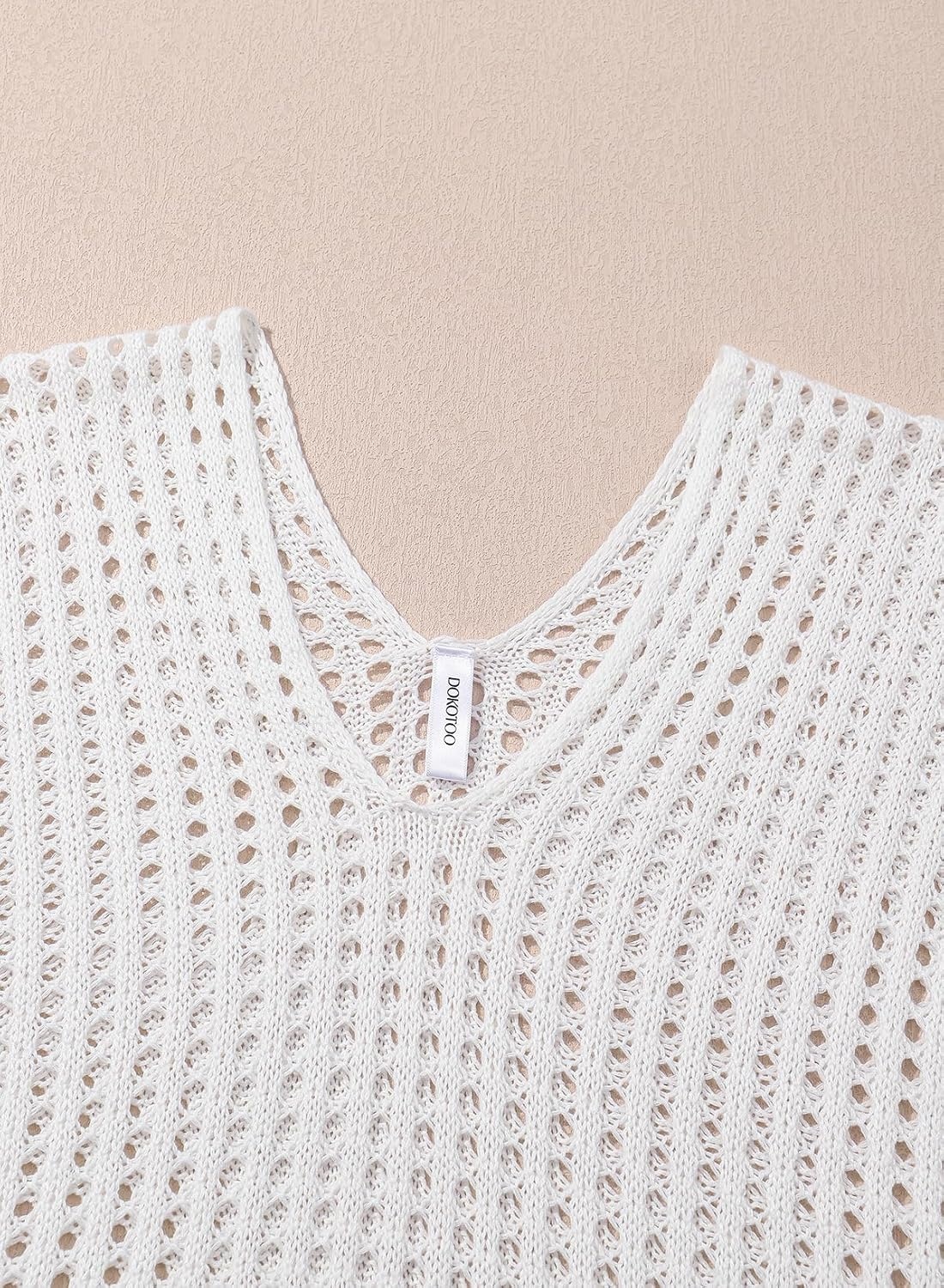 image:imageDokotoo Womens Swimwear Beach Bikini Swimsuit Color Block Coverups Crochet Striped Side Split Mini DressWhite