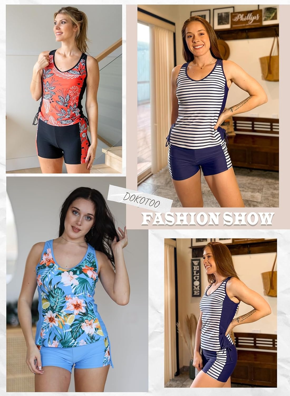 image:imageDokotoo Womens Tankini Swimsuits 2025 Two Piece Bathing Suits Tummy Control Swim Tank Top with Boy Shorts