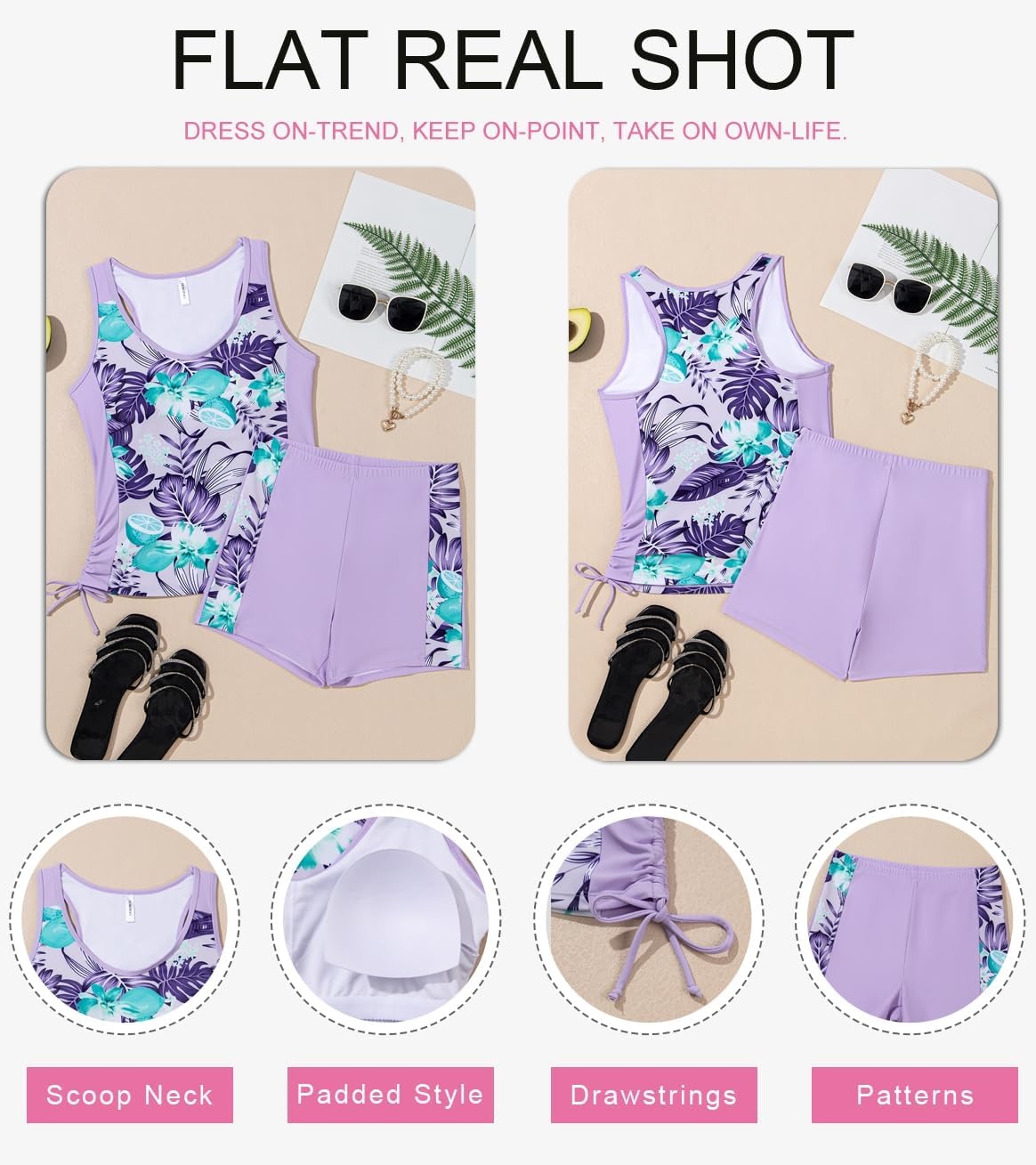 image:imageDokotoo Womens Tankini Swimsuits 2025 Two Piece Bathing Suits Tummy Control Swim Tank Top with Boy Shorts