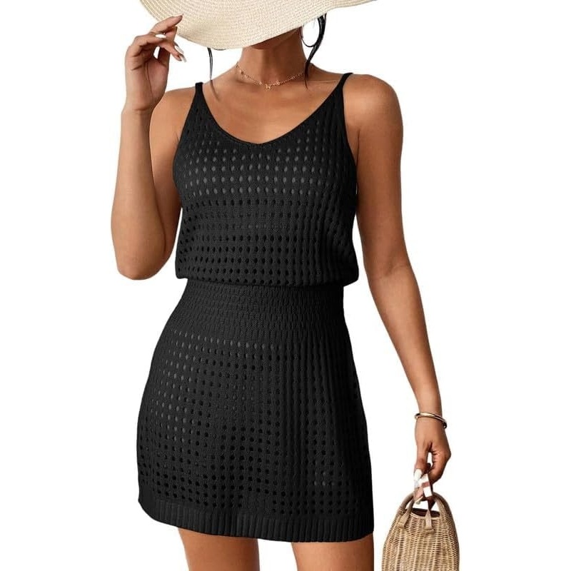 image:imageDokotoo Beach Cover Ups for Women 2026 Crochet Knit Coverup DressBlack