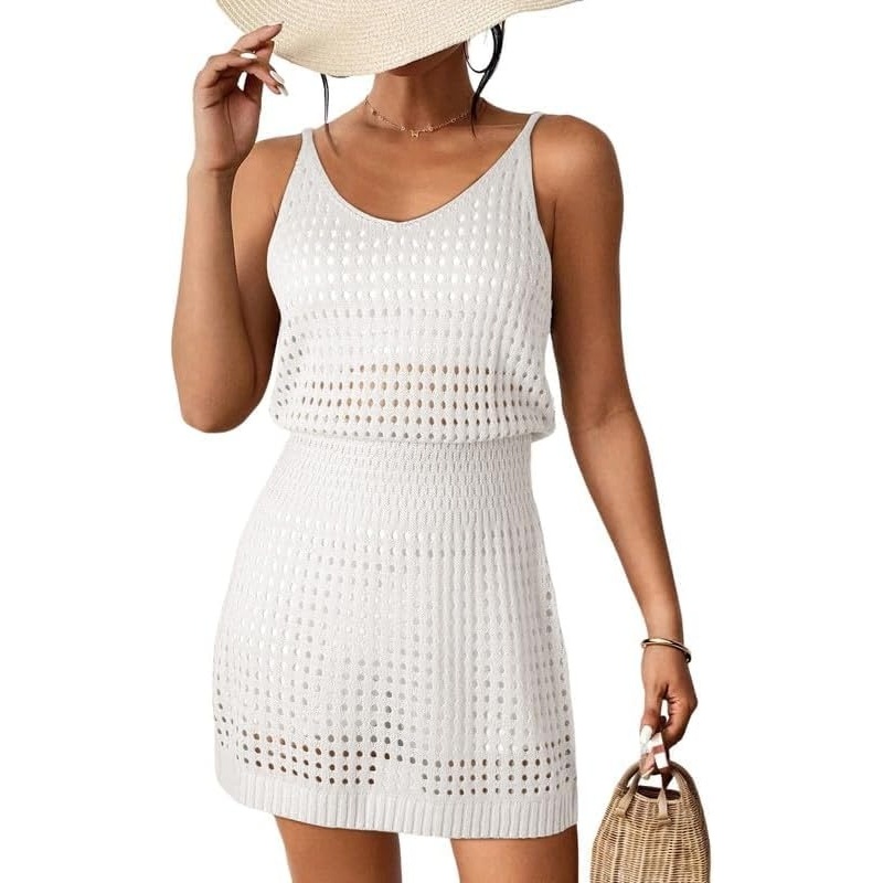 image:imageDokotoo Beach Cover Ups for Women 2026 Crochet Knit Coverup DressWhite