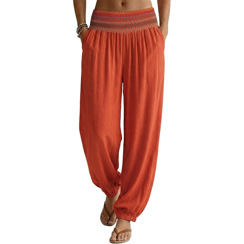 image:imageDokotoo Beach Pants Women Smocked Waist Harem Boho Flowy Pants with PocketsOrange