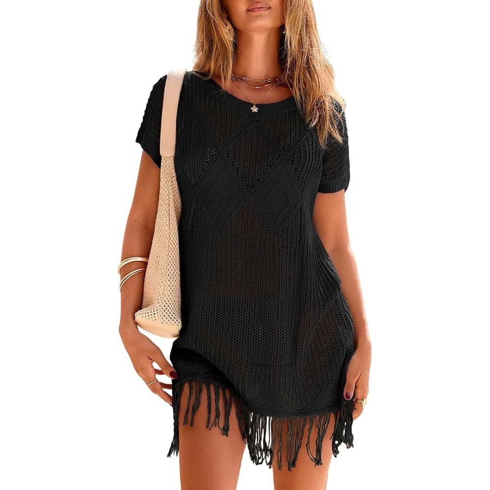 image:imageDokotoo Swimsuits Cover Up Womens Crochet Bathing Suit Coverups Beach DressBlack