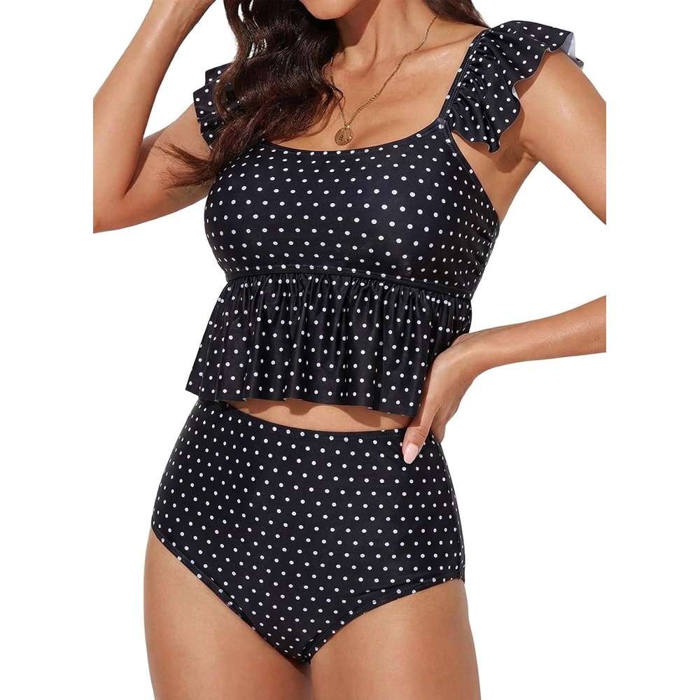 image:imageDokotoo Two Piece Tankini Swimsuits for Women 2026 Modest Bathing SuitsBlack Polka Dot