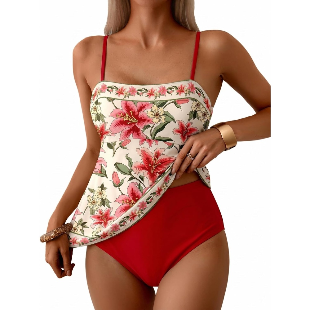 image:imageDokotoo Womens Boho Floral Tankini Set 2 Piece Swimsuits 2026 BeachwearLily