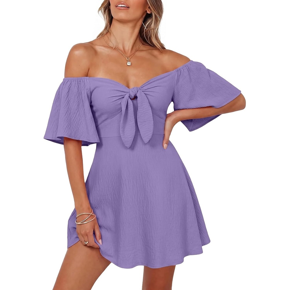 image:imageDokotoo Womens Dresses 2026 Deep V Neck Elegant Bow tie Mini Dress SXLWisteria