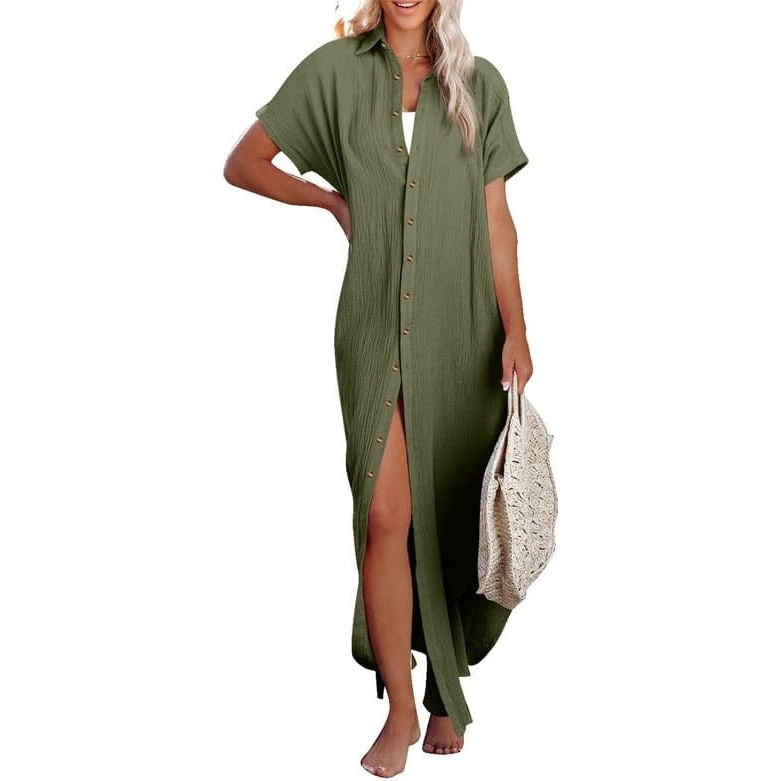 image:imageDokotoo Womens Long Cardigans Swimsuit Cover Ups Summer Beach DressMoss Green