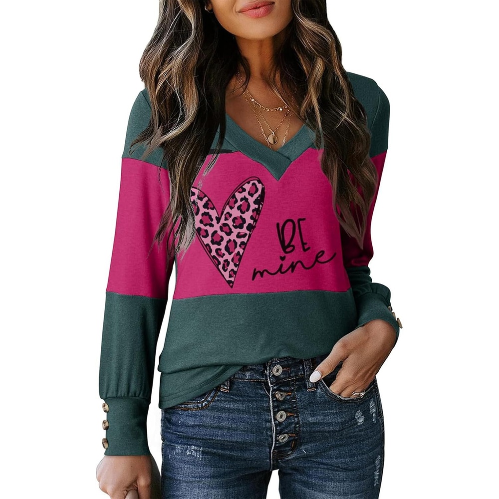 image:imageDokotoo Womens Long Sleeve Tops V Neck Color Block Pullover Casual SweaterV1 Evergreen