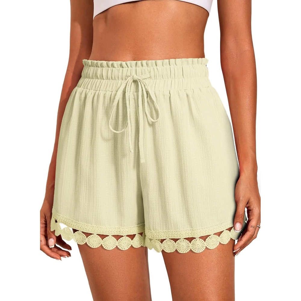 image:imageDokotoo Womens Shorts Summer Elastic Waist Wide Leg Lace Beach Cover UpsYellow