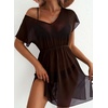Dokoto Womens V Neck Sheer Mesh Beach Bathing Suit Cover Up Bikini Dress(A Dark Brown)