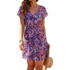 Dokoto Womens V Neck Sheer Mesh Beach Bathing Suit Cover Up Bikini Dress(A Floral-purple)
