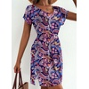 Dokoto Womens V Neck Sheer Mesh Beach Bathing Suit Cover Up Bikini Dress(A Floral-purple)