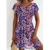 Dokoto Womens V Neck Sheer Mesh Beach Bathing Suit Cover Up Bikini Dress(A Floral-purple)