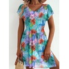 Dokoto Womens V Neck Sheer Mesh Beach Bathing Suit Cover Up Bikini Dress(A Floral-sky Blue)