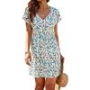 Dokoto Womens V Neck Sheer Mesh Beach Bathing Suit Cover Up Bikini Dress(A Floral-white)