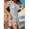 Dokoto Womens V Neck Sheer Mesh Beach Bathing Suit Cover Up Bikini Dress(A Floral-white)