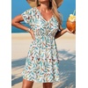 Dokoto Womens V Neck Sheer Mesh Beach Bathing Suit Cover Up Bikini Dress(A Floral-white)