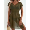 Dokoto Womens V Neck Sheer Mesh Beach Bathing Suit Cover Up Bikini Dress(A Green)