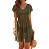 Dokoto Womens V Neck Sheer Mesh Beach Bathing Suit Cover Up Bikini Dress(A Green)