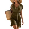 Dokoto Womens V Neck Sheer Mesh Beach Bathing Suit Cover Up Bikini Dress(A Green)