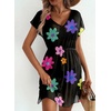 Dokoto Womens V Neck Sheer Mesh Beach Bathing Suit Cover Up Bikini Dress(A Multicolored Flower)