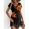 Dokoto Womens V Neck Sheer Mesh Beach Bathing Suit Cover Up Bikini Dress(A Orange Flower)