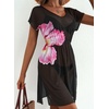 Dokoto Womens V Neck Sheer Mesh Beach Bathing Suit Cover Up Bikini Dress(A-floral Black)