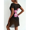 Dokoto Womens V Neck Sheer Mesh Beach Bathing Suit Cover Up Bikini Dress(A-floral Black)