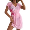 Dokoto Womens V Neck Sheer Mesh Beach Bathing Suit Cover Up Bikini Dress(A-floral Pink)