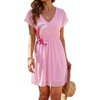 Dokoto Womens V Neck Sheer Mesh Beach Bathing Suit Cover Up Bikini Dress(A-floral Pink)