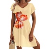 Dokoto Womens V Neck Sheer Mesh Beach Bathing Suit Cover Up Bikini Dress(A-floral Yellow)