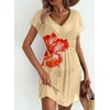 Dokoto Womens V Neck Sheer Mesh Beach Bathing Suit Cover Up Bikini Dress(A-floral Yellow)