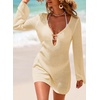 Dokotoo Beach Cover Ups for Women Sexy Deep V Neck Swimsuit Cover Up Dress(Beige)