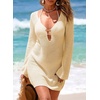 Dokotoo Beach Cover Ups for Women Sexy Deep V Neck Swimsuit Cover Up Dress(Beige)