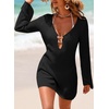 Dokotoo Beach Cover Ups for Women Sexy Deep V Neck Swimsuit Cover Up Dress(Black)
