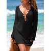 Dokotoo Beach Cover Ups for Women Sexy Deep V Neck Swimsuit Cover Up Dress(Black)