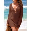 Dokotoo Beach Cover Ups for Women Sexy Deep V Neck Swimsuit Cover Up Dress(Coffee)