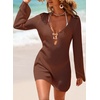 Dokotoo Beach Cover Ups for Women Sexy Deep V Neck Swimsuit Cover Up Dress(Coffee)