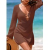 Dokotoo Beach Cover Ups for Women Sexy Deep V Neck Swimsuit Cover Up Dress(Coffee)