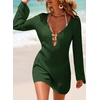Dokotoo Beach Cover Ups for Women Sexy Deep V Neck Swimsuit Cover Up Dress(Green)