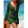 Dokotoo Beach Cover Ups for Women Sexy Deep V Neck Swimsuit Cover Up Dress(Green)