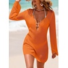 Dokotoo Beach Cover Ups for Women Sexy Deep V Neck Swimsuit Cover Up Dress(Orange)