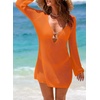 Dokotoo Beach Cover Ups for Women Sexy Deep V Neck Swimsuit Cover Up Dress(Orange)