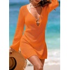 Dokotoo Beach Cover Ups for Women Sexy Deep V Neck Swimsuit Cover Up Dress(Orange)