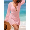 Dokotoo Beach Cover Ups for Women Sexy Deep V Neck Swimsuit Cover Up Dress(Pink)